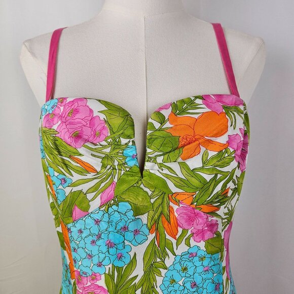 Milly Of New York Floral Sundress Size 8 Silk Floral Pink Blue Girlcore Coquette - Picture 2 of 11